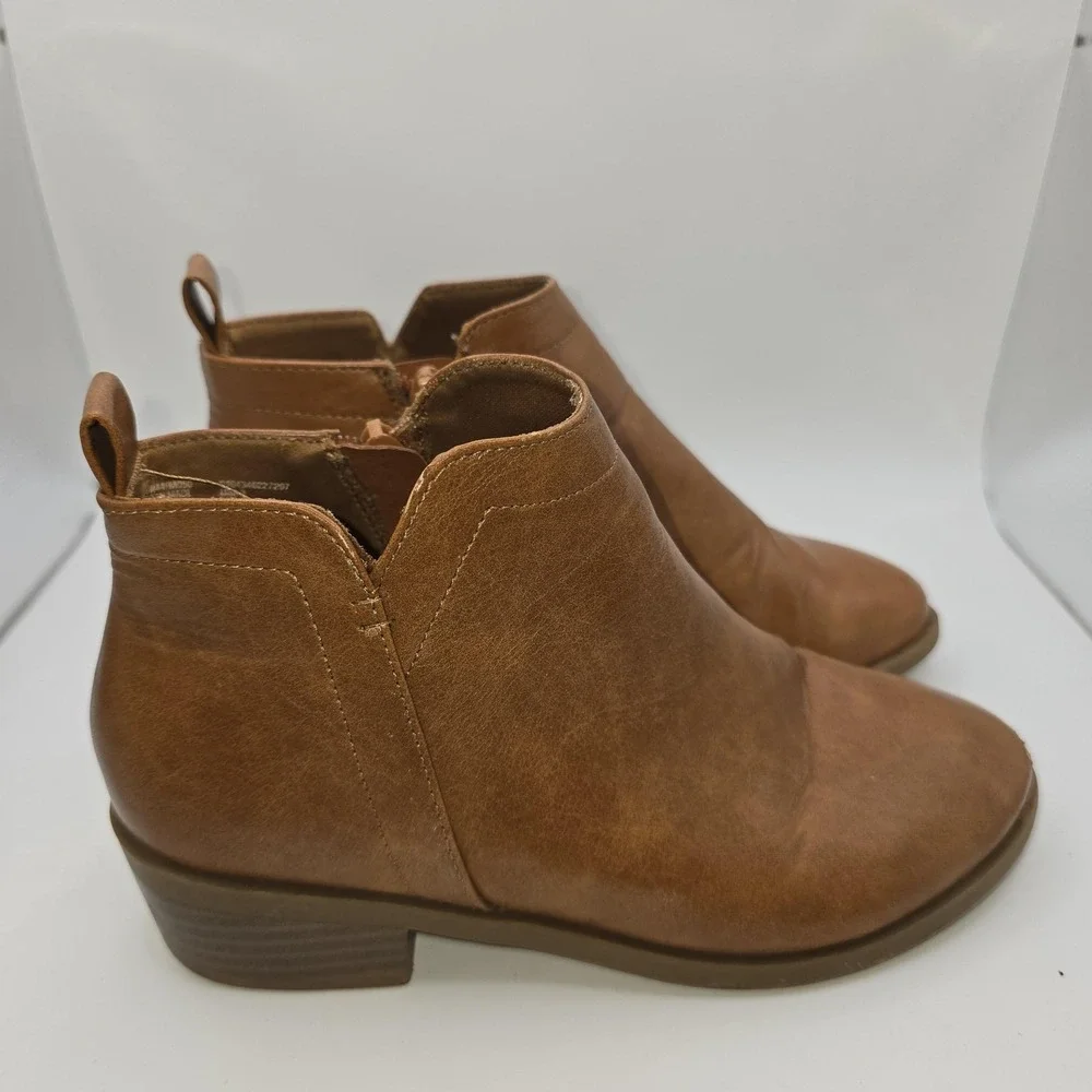 Wonder Nation Boots Girls Size 3 Brown Ankle Zip Block Heel Booties Casual